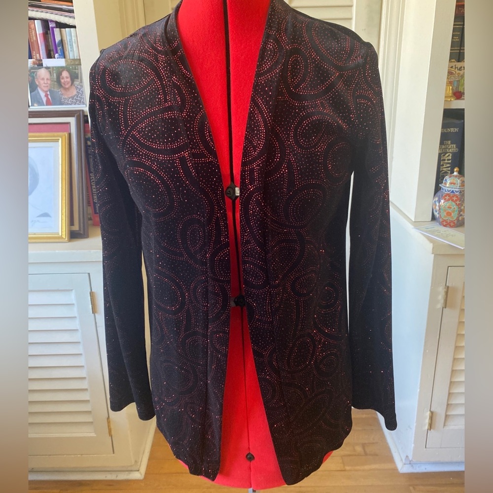 Elementz Women's Small Velvet Jacket with Red Sparkles Top Long Sleeves